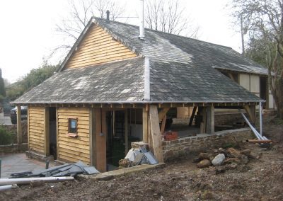 green oak timber framed garage made in devon