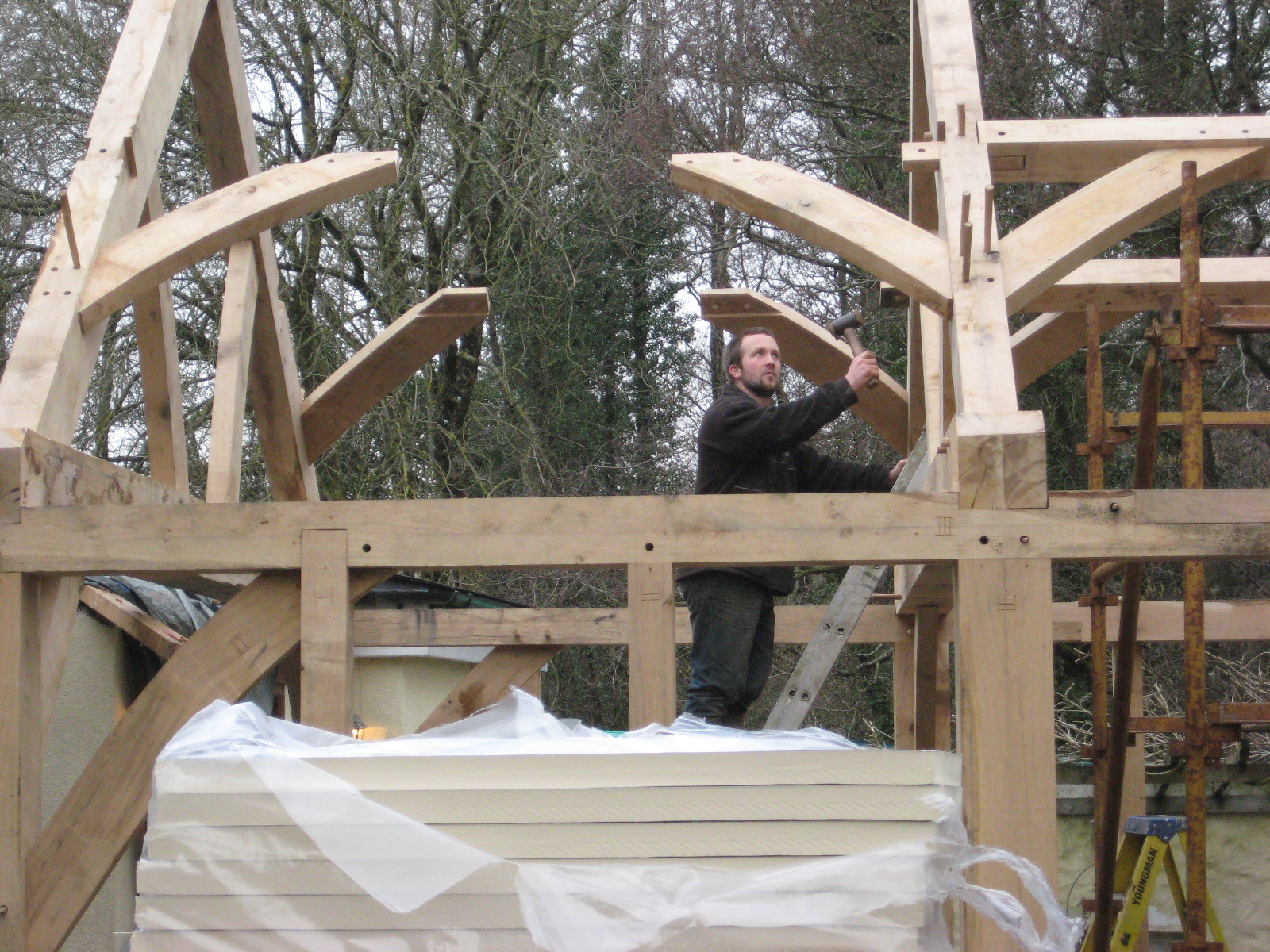 timber frame under construction by Devon and Cornwall timber framers