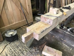 hand crafted timber framing in the workshop