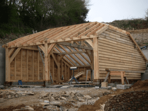 green oak timber framed garage with softwood rafters and cladding cornwall