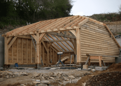 green oak timber framed garage with softwood rafters and cladding cornwall