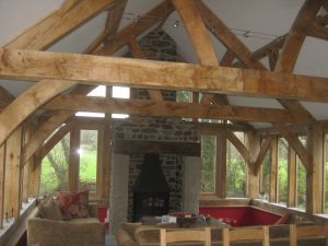 green oak timber frame garden room extension devon