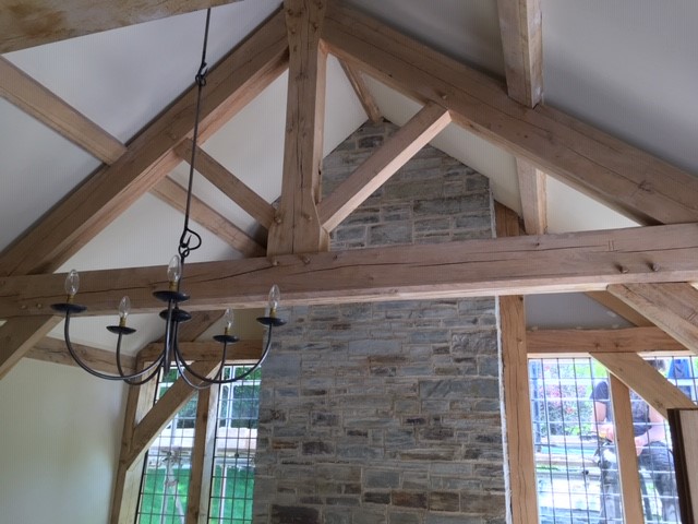 Green oak timber frame extension king post feature trusses and purlins cornwall