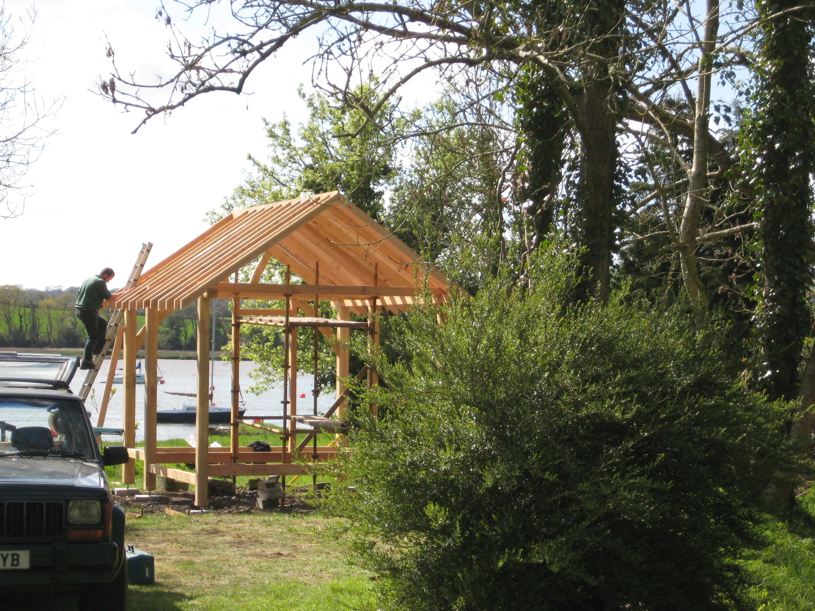 green oak timber frame cabin garden office devon